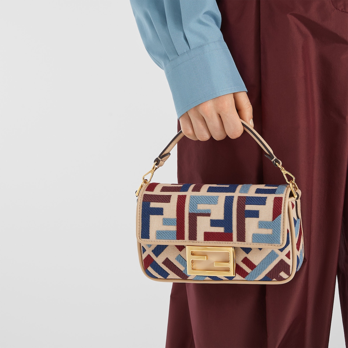 FENDI Baguette® Mini Canvas bag with multicolor FF embroidery - Image 3